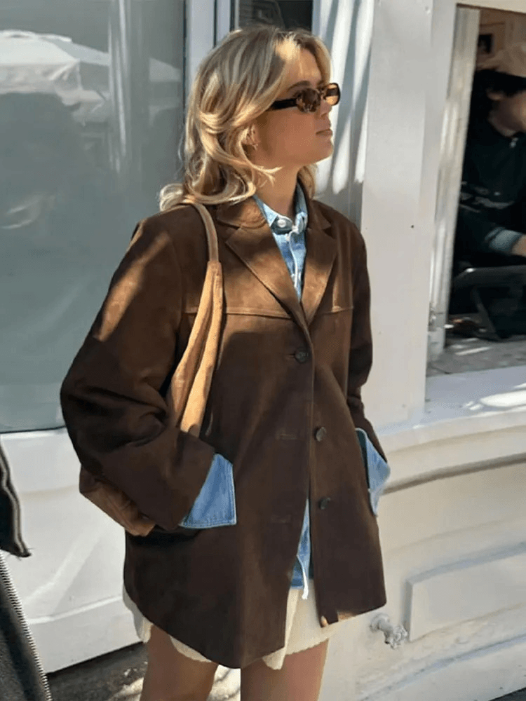 Ronia – Oversized Suede Button Jacket