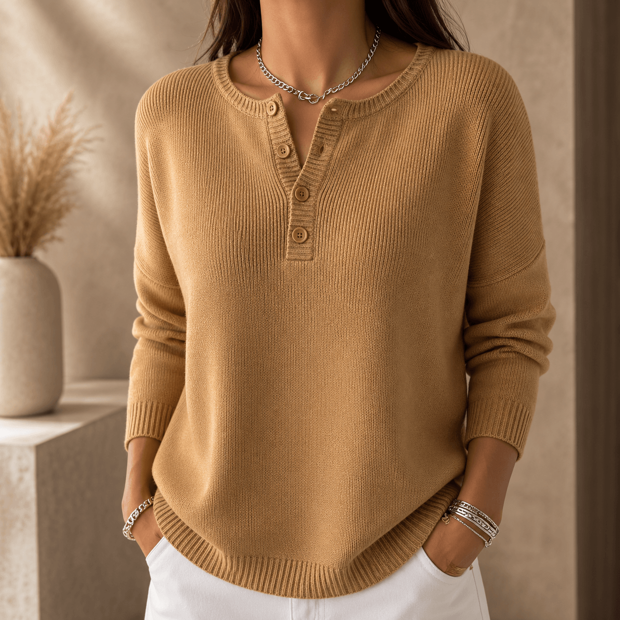 Mira – Knit Sweater with Button Closure
