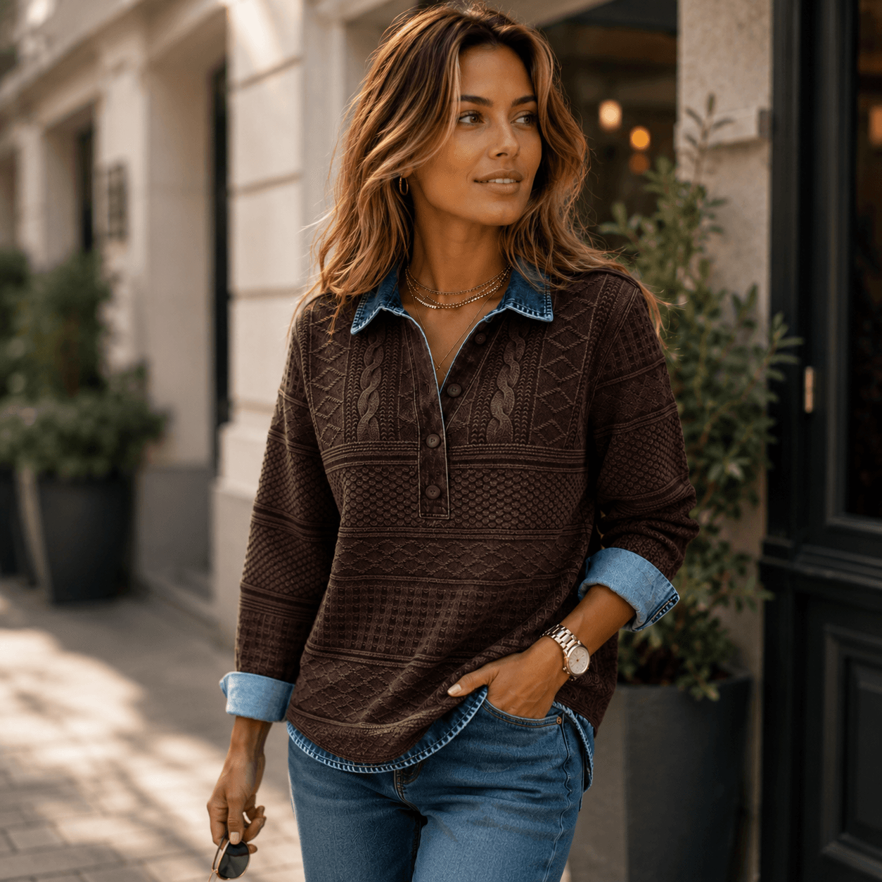 Sofia | Modern Sweater with Half-Button Detail