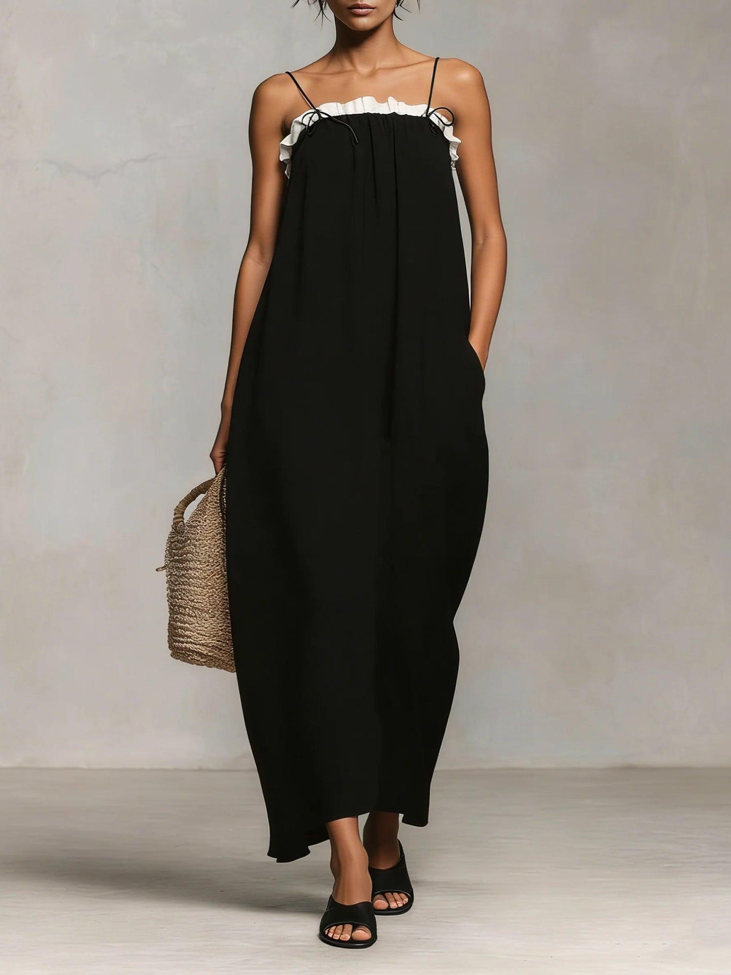 Mirelle™ | Color Block Maxi Dress with Spaghetti Straps