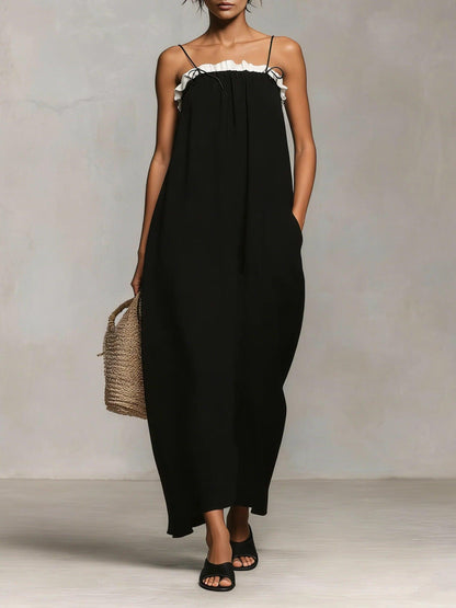 Mirelle™ | Color Block Maxi Dress with Spaghetti Straps