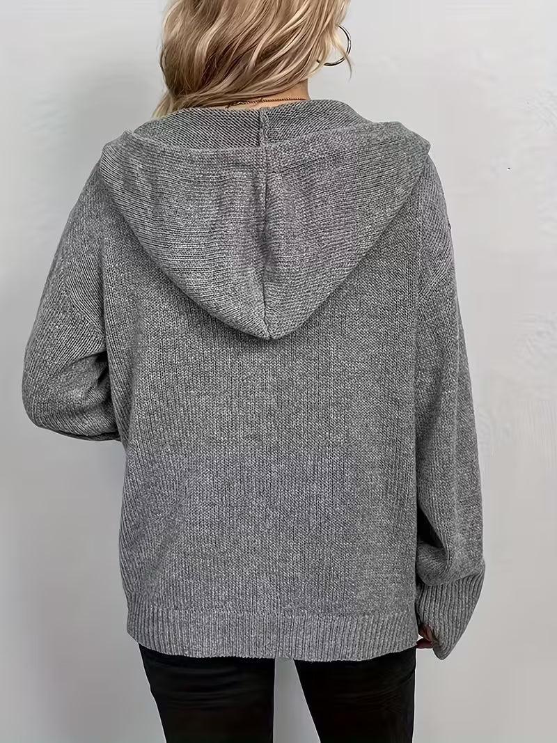 Karalina - Cable Knit Hooded Cardigan with Front Buttons