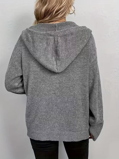 Karalina - Cable Knit Hooded Cardigan with Front Buttons
