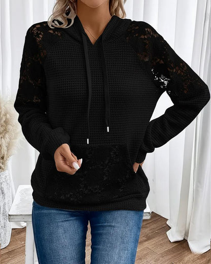 Laessa - Hoodie with Floral Lace and Front Pocket