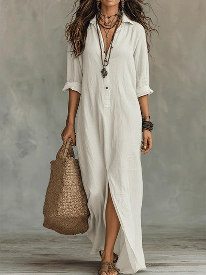 Soline™ | Relaxed Black Buttoned Maxi Dress