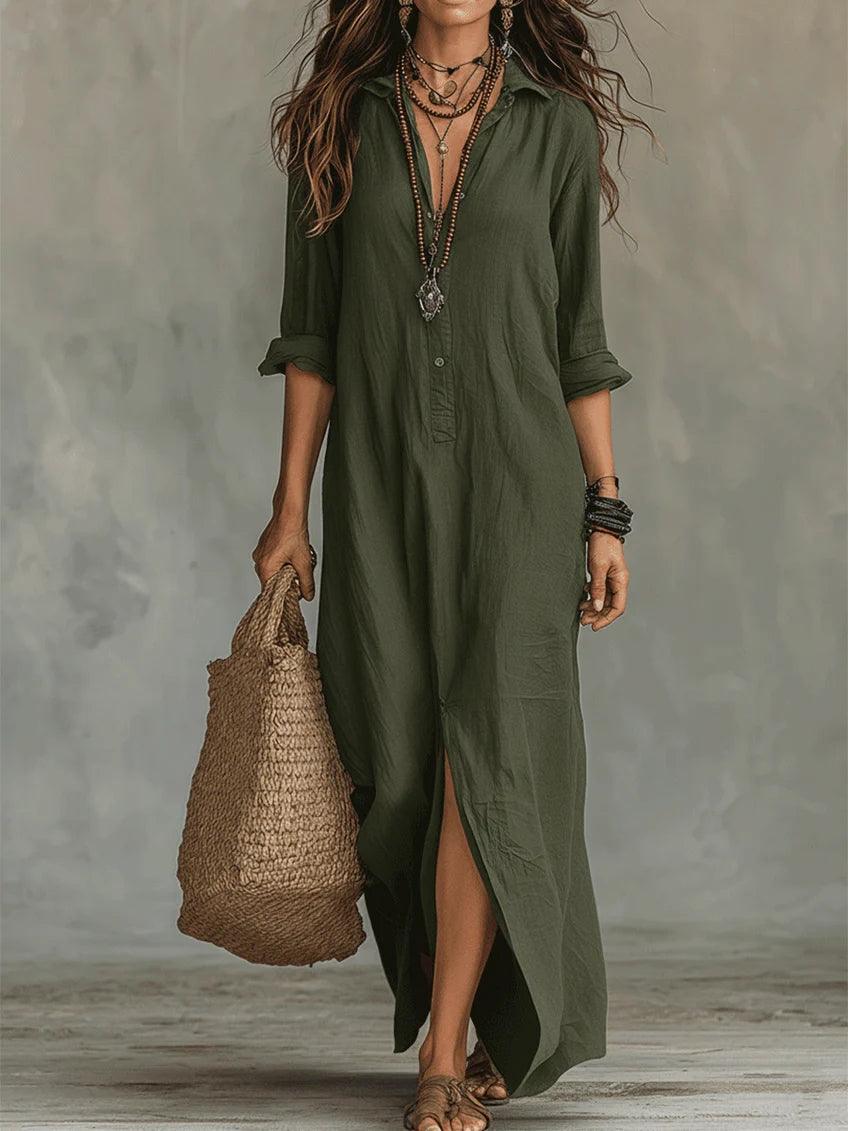 Soline™ | Relaxed Black Buttoned Maxi Dress