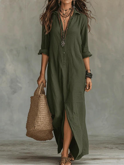 Soline™ | Relaxed Black Buttoned Maxi Dress