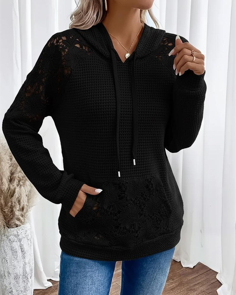 Laessa - Hoodie with Floral Lace and Front Pocket