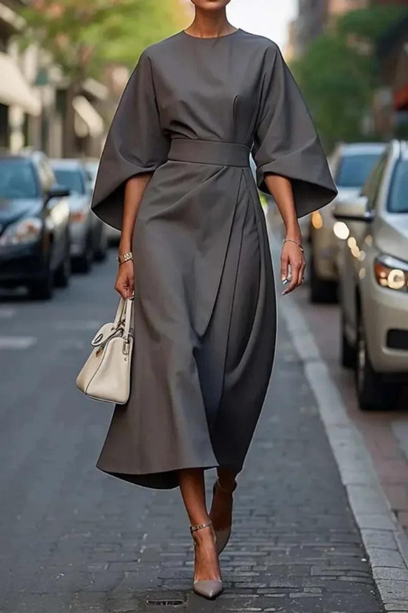 Rita - Elegant Dress with Lsuedern Sleeves and Belt