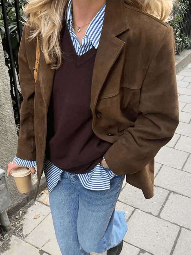 Ronia – Oversized Suede Button Jacket