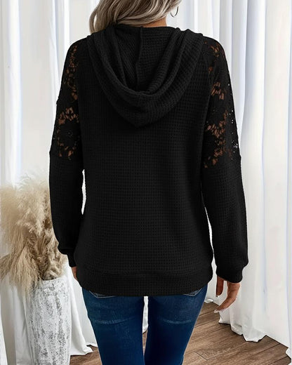 Laessa - Hoodie with Floral Lace and Front Pocket