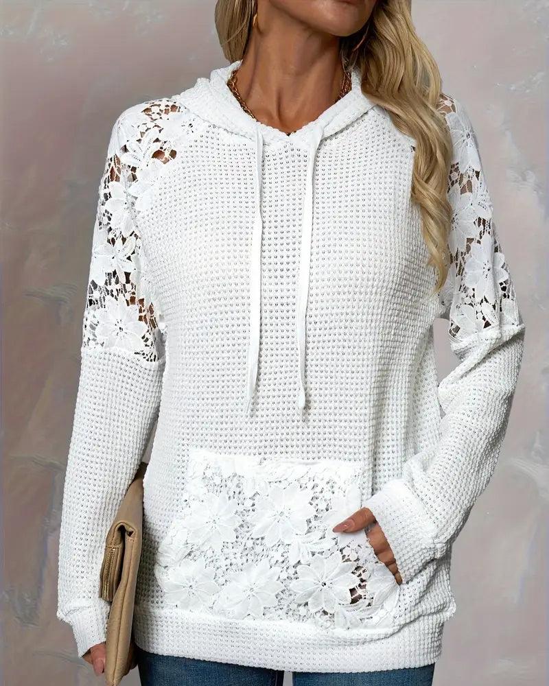 Laessa - Hoodie with Floral Lace and Front Pocket