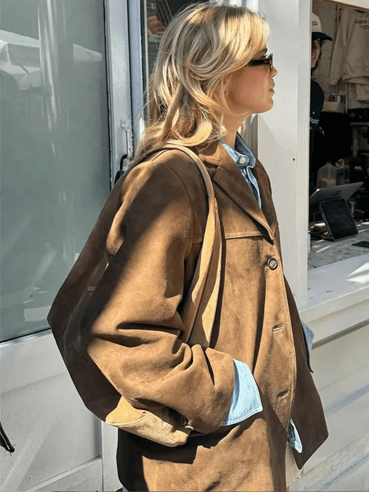 Ronia – Oversized Suede Button Jacket
