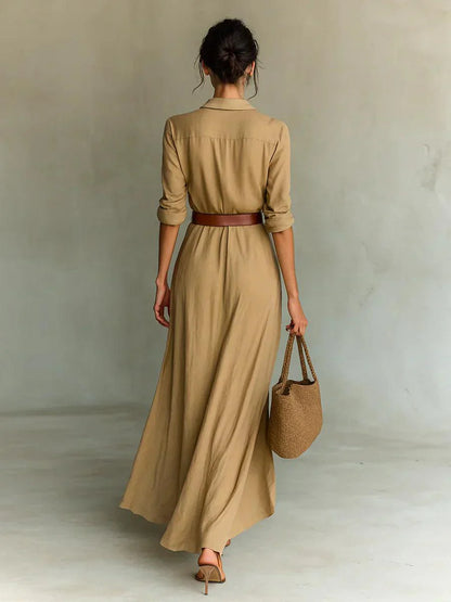 Camille™ | Maxi Dress with Lapel and Waist Belt