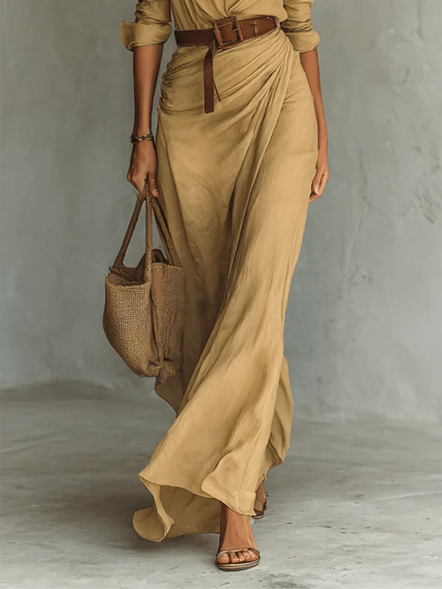 Camille™ | Maxi Dress with Lapel and Waist Belt