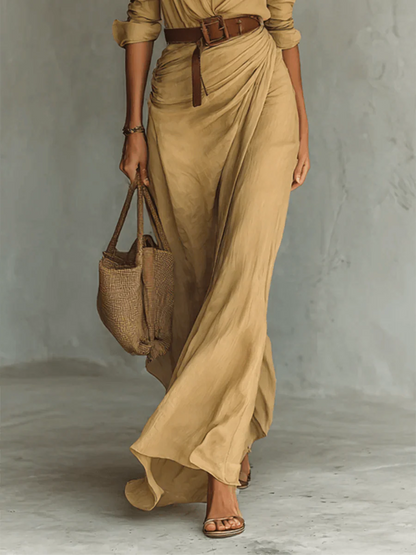 Camille™ | Maxi Dress with Lapel and Waist Belt