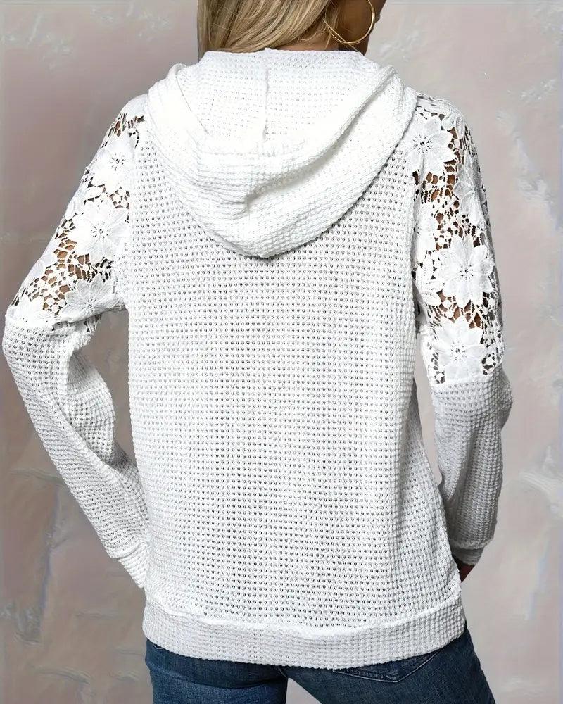 Laessa - Hoodie with Floral Lace and Front Pocket