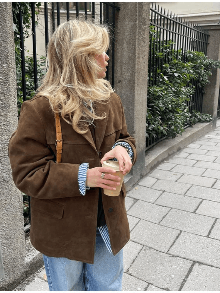 Ronia – Oversized Suede Button Jacket