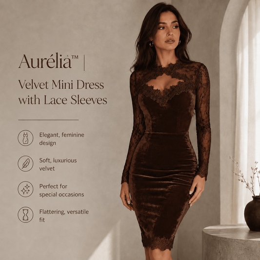 Aurélia™ | Velvet Mini Dress with Lace Sleeves