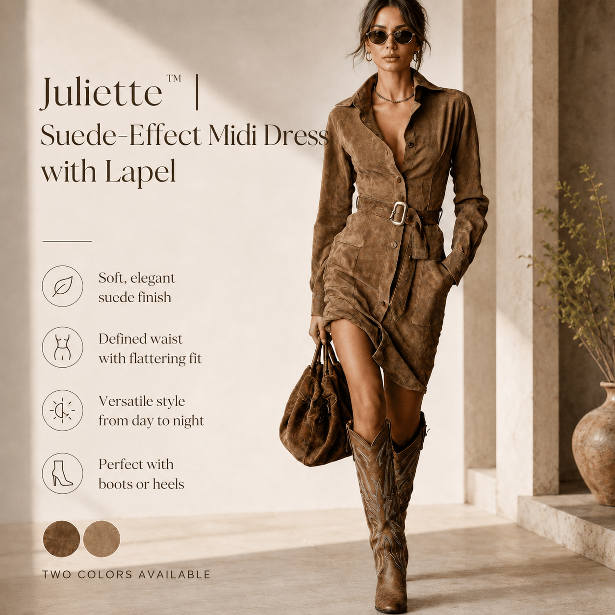 Juliette™ | Suede Midi Dress with Lapel