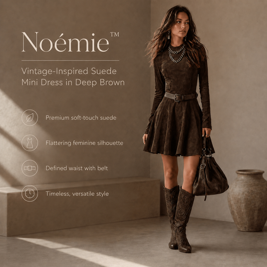 Noémie™ | Vintage Dark Brown Suede Mini Dress