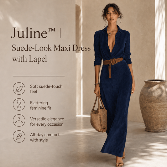 Juline™ | Suede-Look Maxi Dress with Lapel