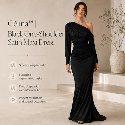 Célina™ | Black Satin One-Shoulder Maxi Dress
