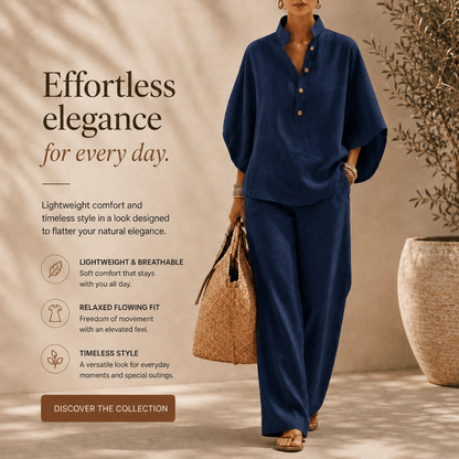 Maribel™ | Linen Set with Batwing Sleeves and Wide-Leg Pants