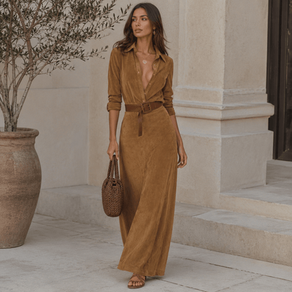 Juline™ | Suede-Look Maxi Dress with Lapel
