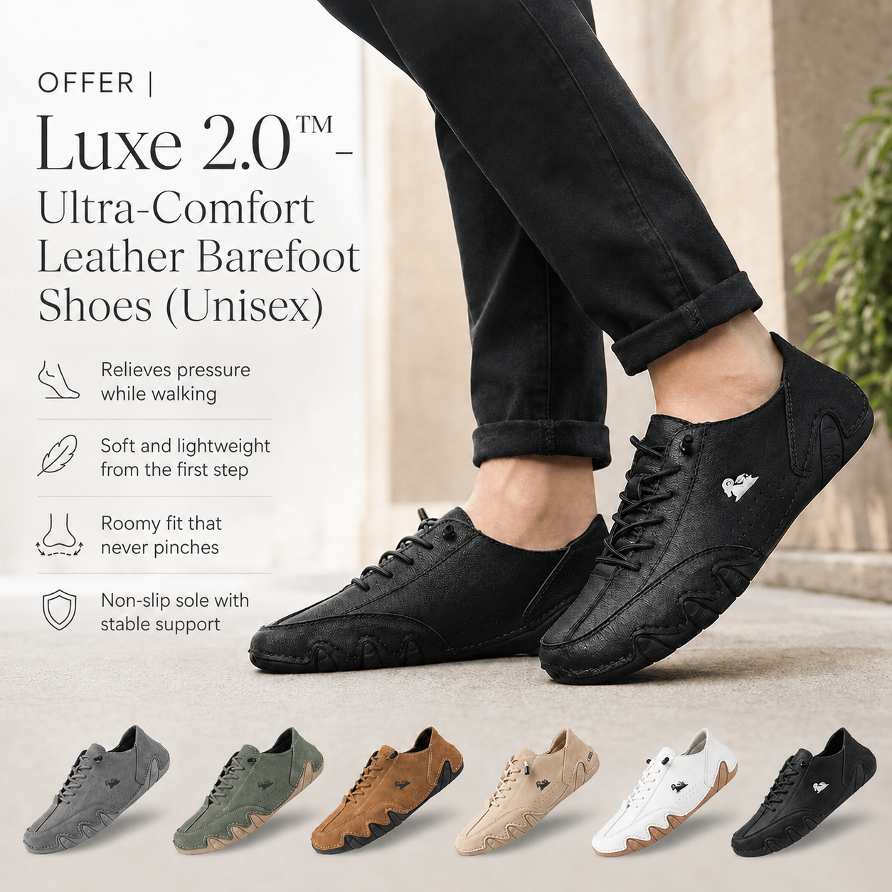SALE | Luxe 2.0™ - Ultra-Comfortable Leather Barefoot Shoes (Unisex)