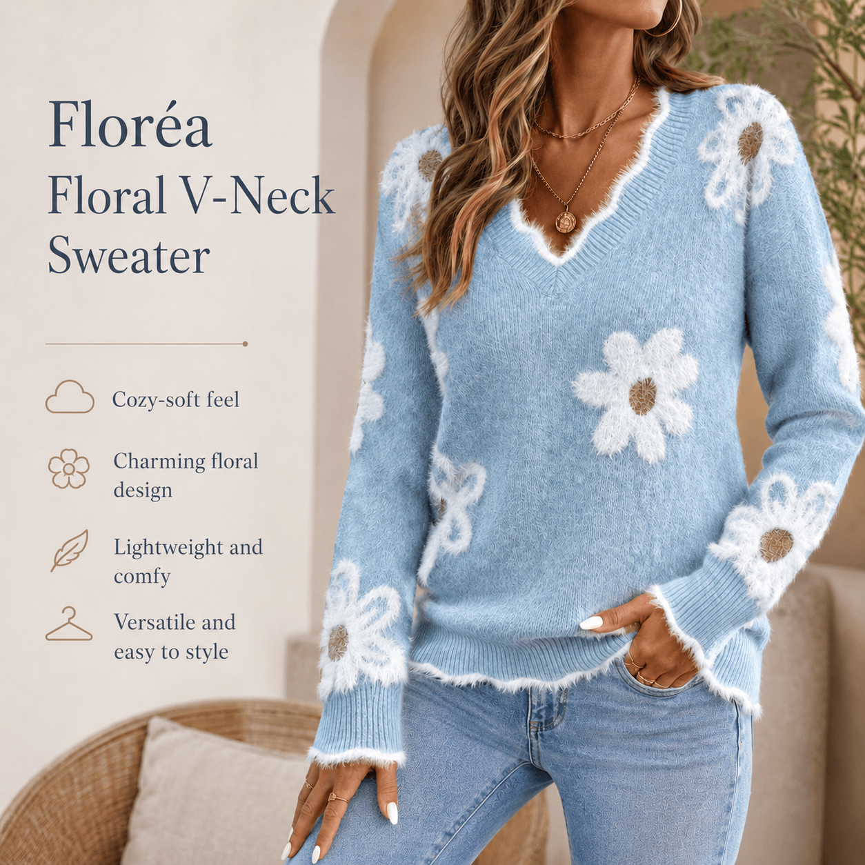 Floréa - Floral V-Neck Sweater