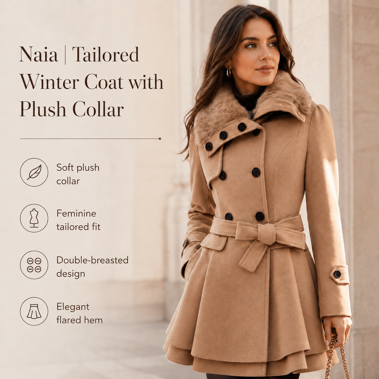Naia | Tailored Winter Coat with Fur Collar
