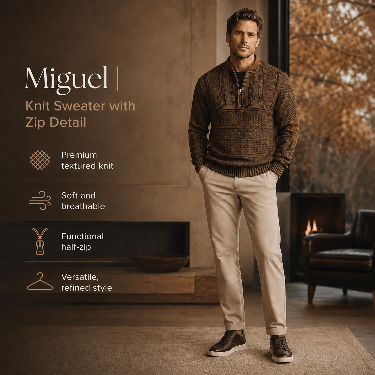 Miguel | Knit Sweater with Zip Detail.