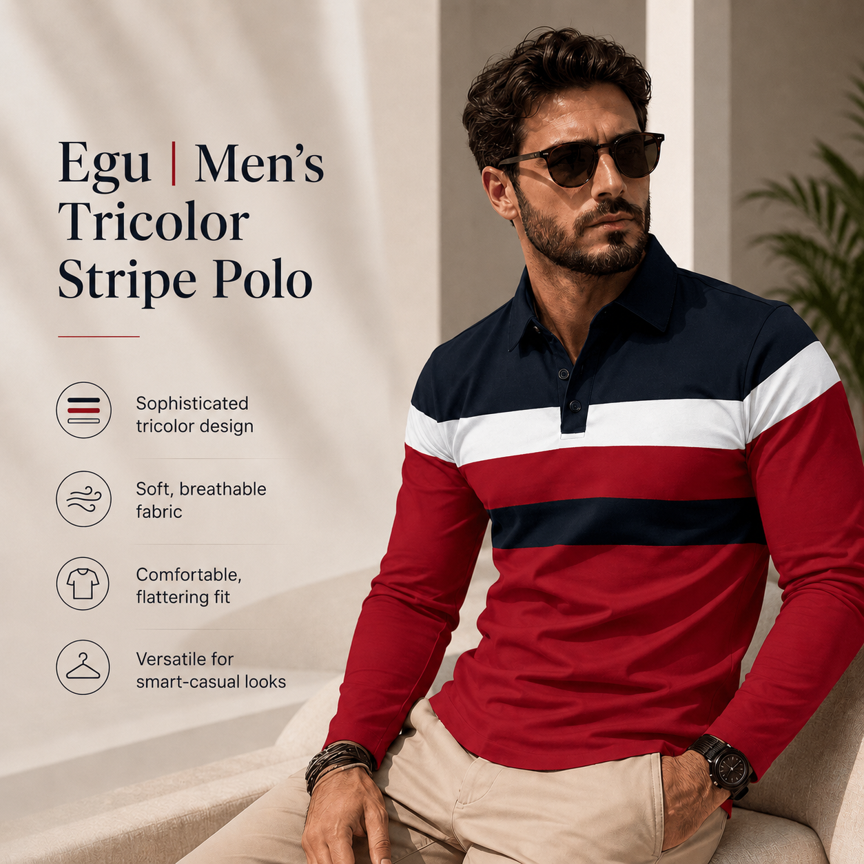 Egu | Tricolor Striped Polo for Men