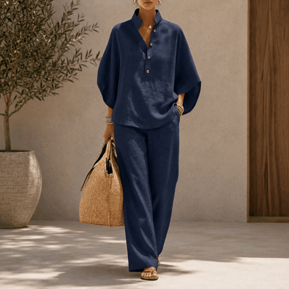 Maribel™ | Linen Set with Batwing Sleeves and Wide-Leg Pants