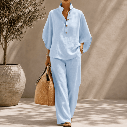 Maribel™ | Linen Set with Batwing Sleeves and Wide-Leg Pants