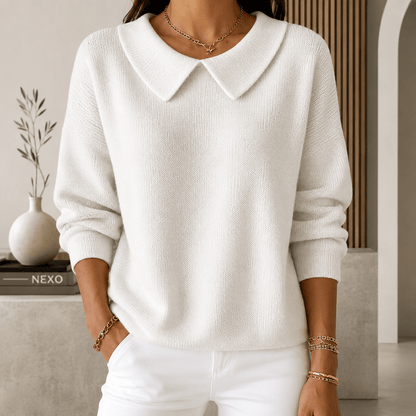 Hespera - Comfortable Plain Cotton Long-Sleeve Sweater