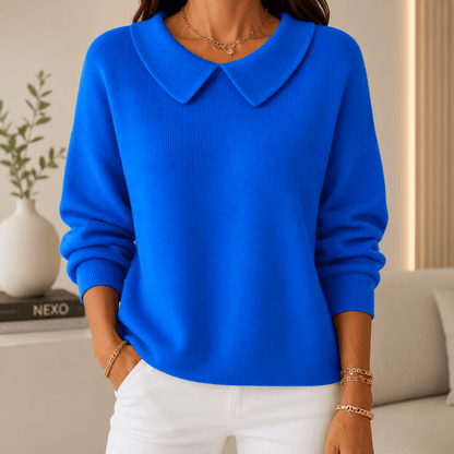 Hespera - Comfortable Plain Cotton Long-Sleeve Sweater