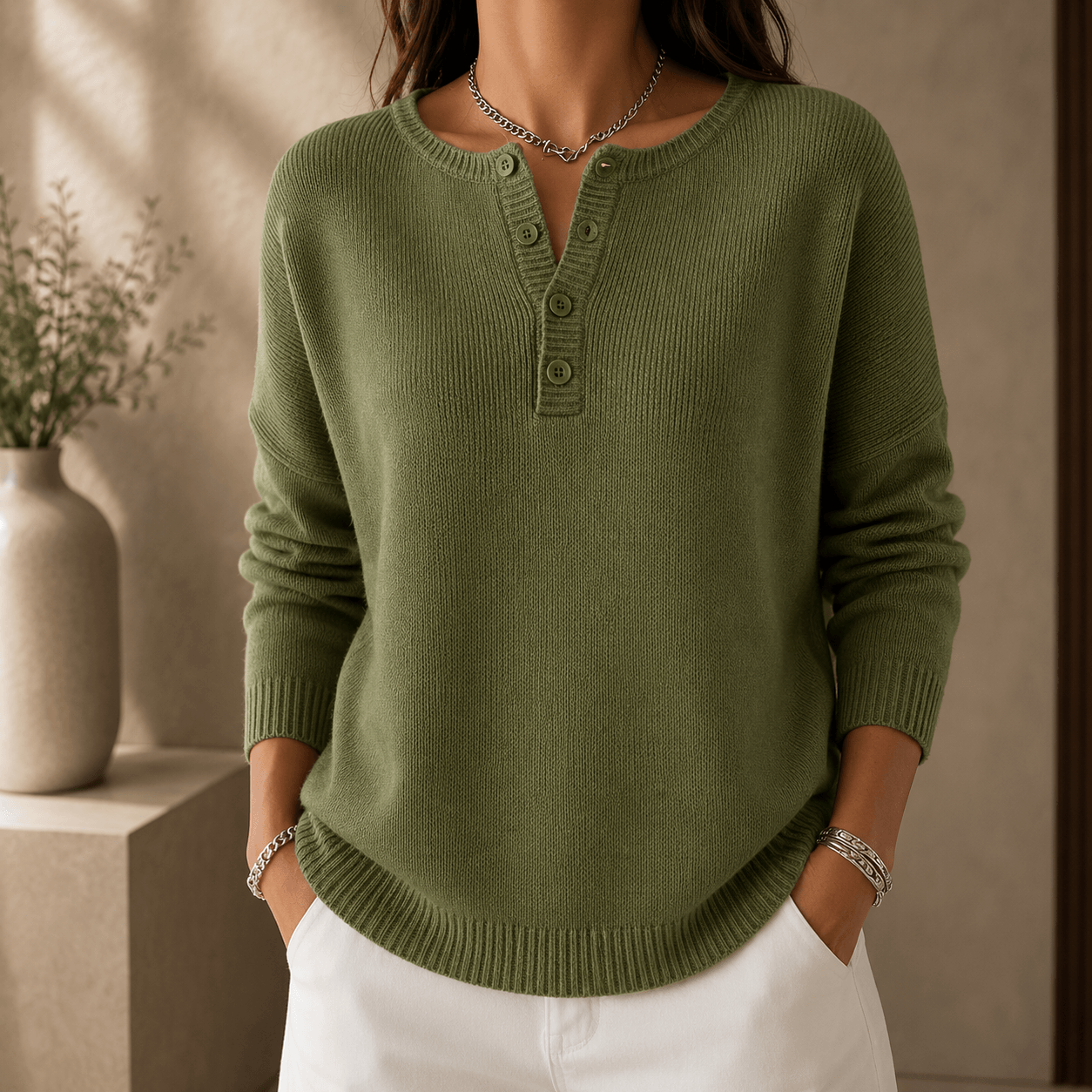 Mira – Knit Sweater with Button Closure