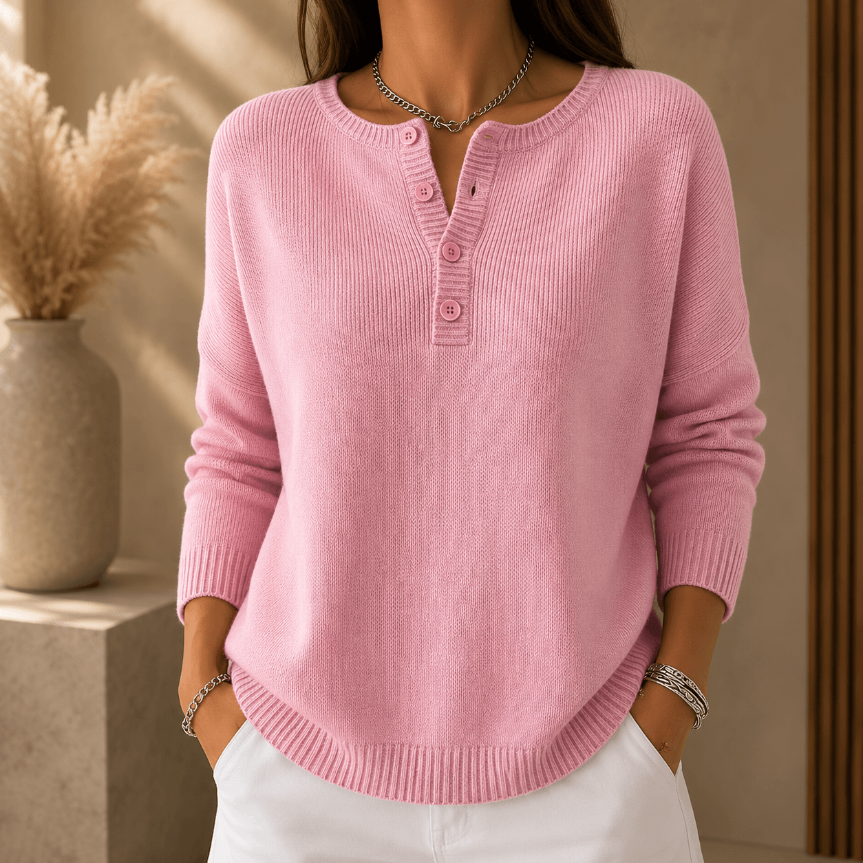 Mira – Knit Sweater with Button Closure