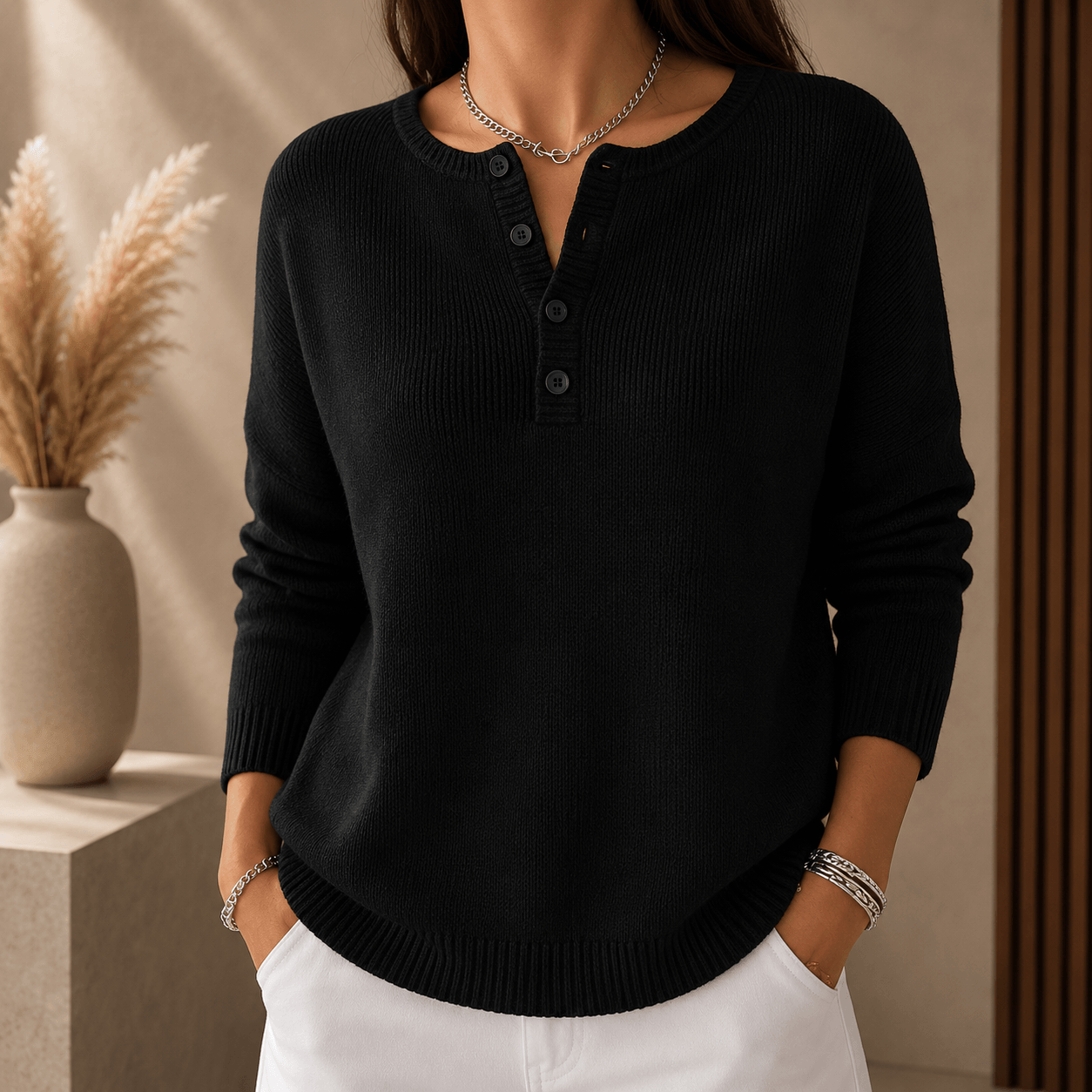 Mira – Knit Sweater with Button Closure