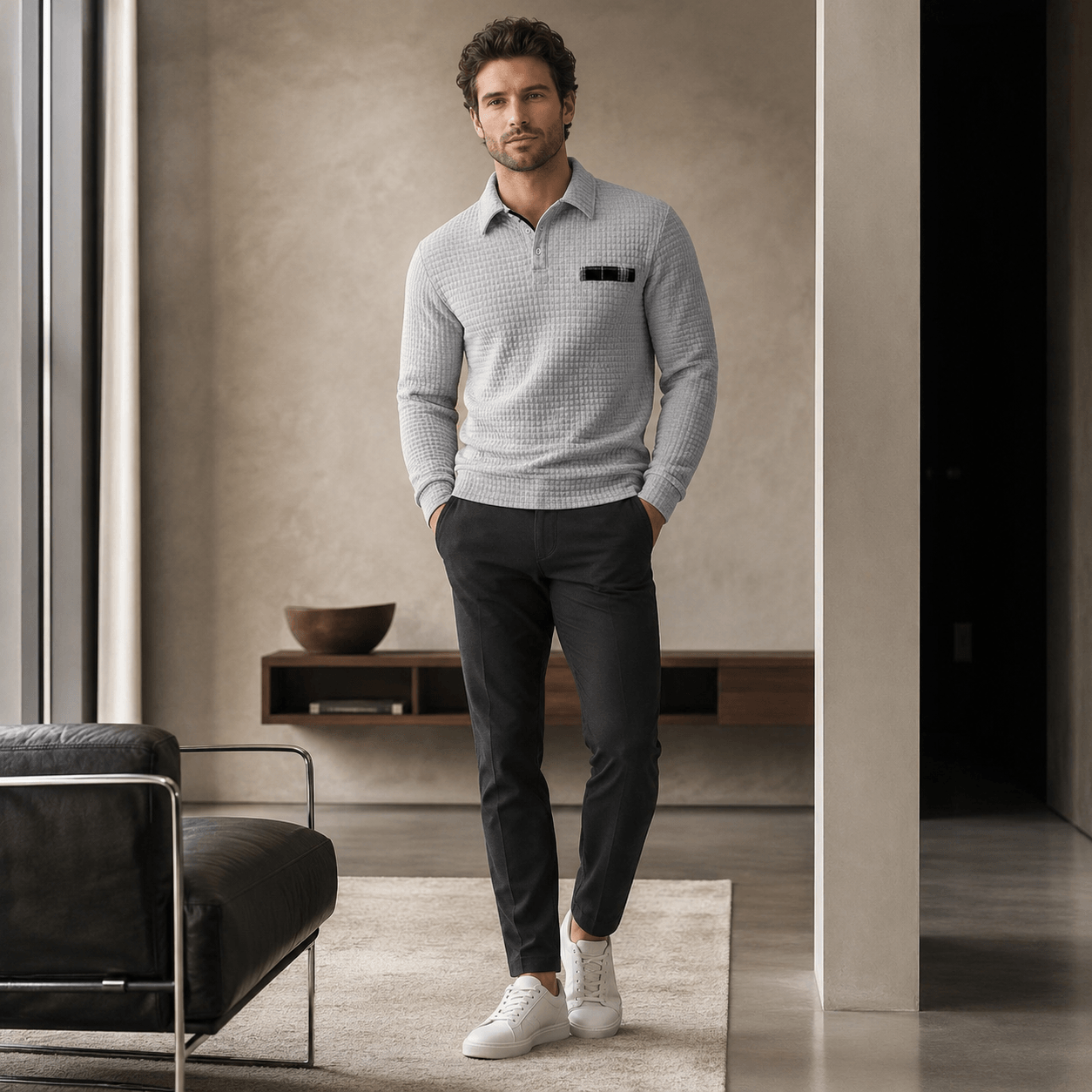 Abini | Textured Jacquard Polo for Men