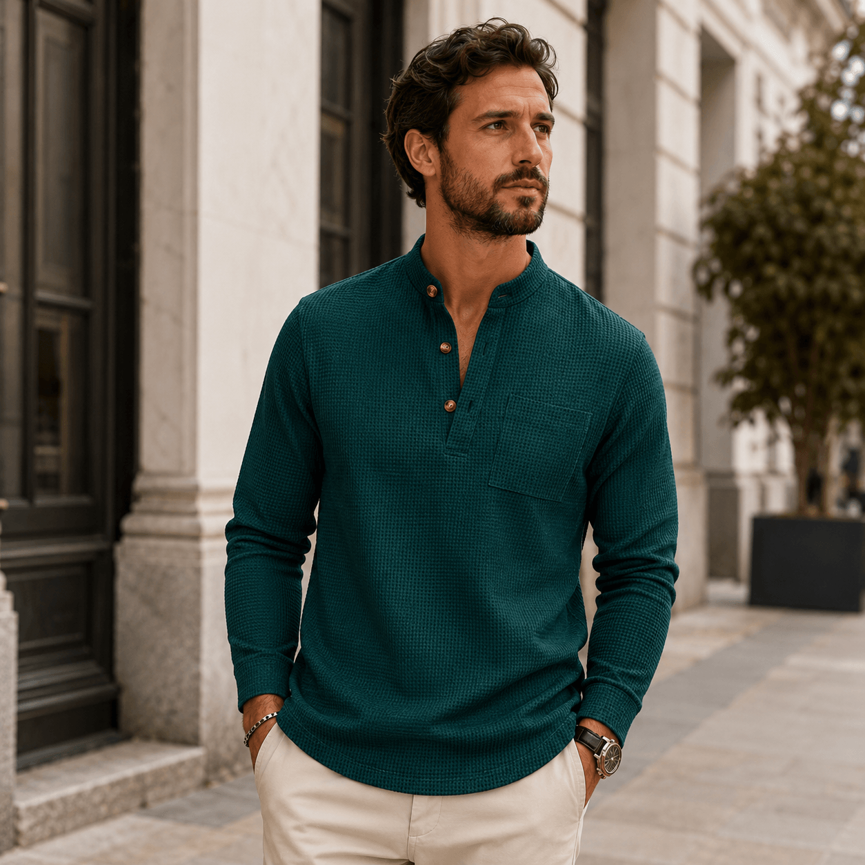 Thogo | Textured High-Collar Shirt for Men