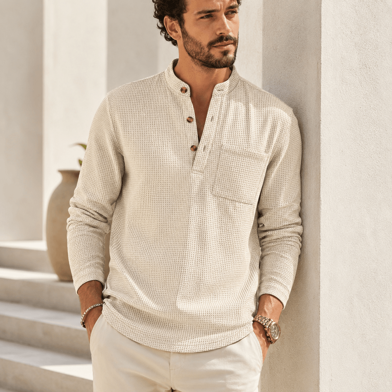 Thogo | Textured High-Collar Shirt for Men