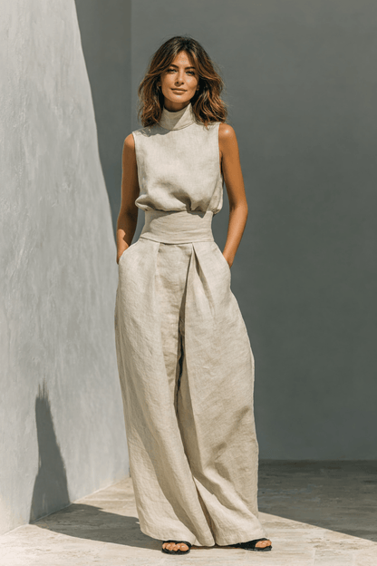 Maria™ | Minimalist Cotton-Linen Tank Top and Wide-Leg Pants Set for Women