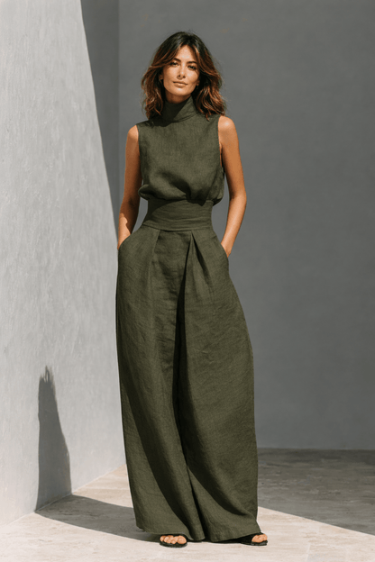 Maria™ | Minimalist Cotton-Linen Tank Top and Wide-Leg Pants Set for Women