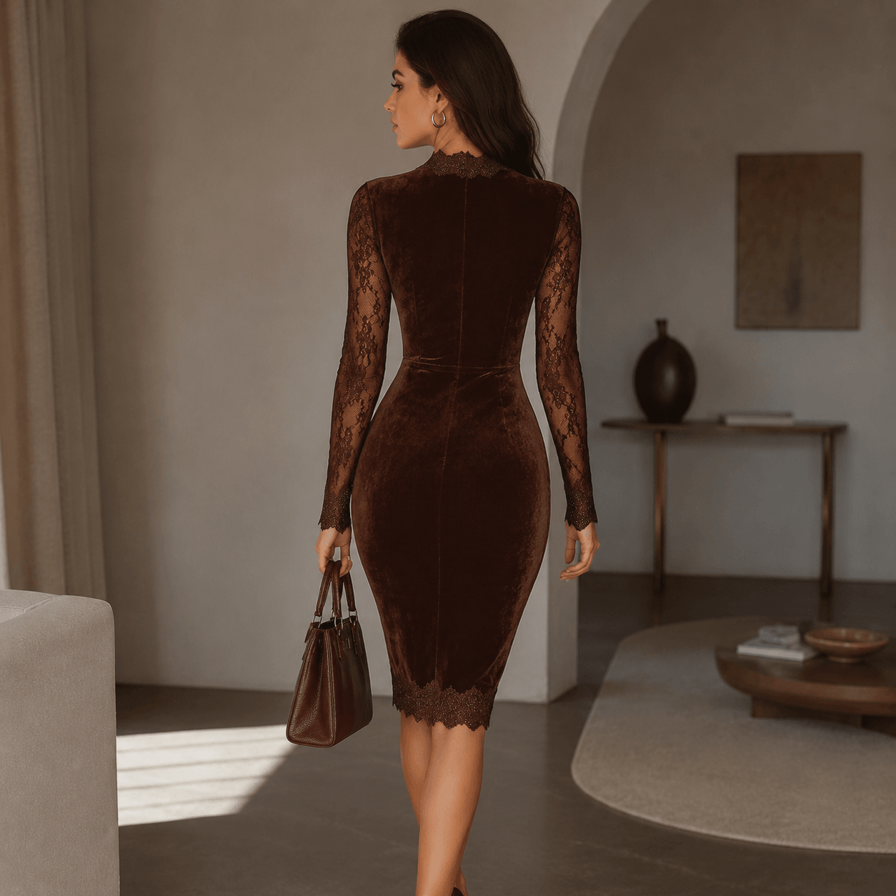 Aurélia™ | Velvet Mini Dress with Lace Sleeves