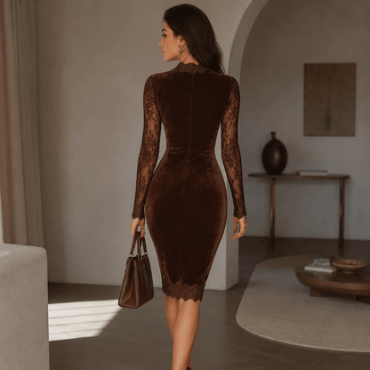 Aurélia™ | Velvet Mini Dress with Lace Sleeves
