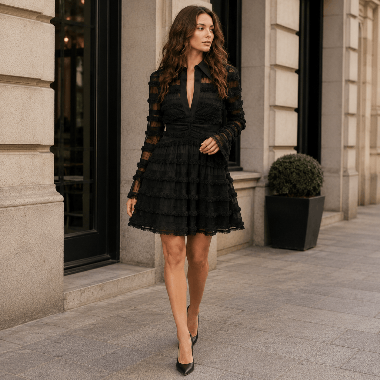 Rosalie™ | Elegant Mini Dress with Deep V-Neck