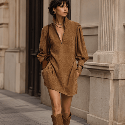 Lucienne™ | Relaxed Suede Dress with Zip